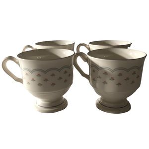 Vintage Rose Chintz Footed Coffee Tea Mug Set